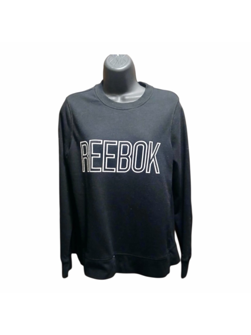 REEBOK Women's Sweatshirt Black Logo Graphic Size Youth Medium Y/M INV549